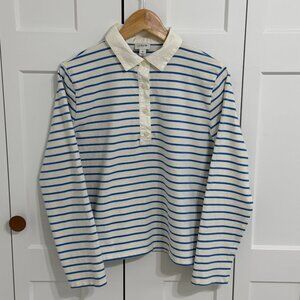 J.Crew Blue & White Striped Long Sleeve Polo Shirt Women’s Small